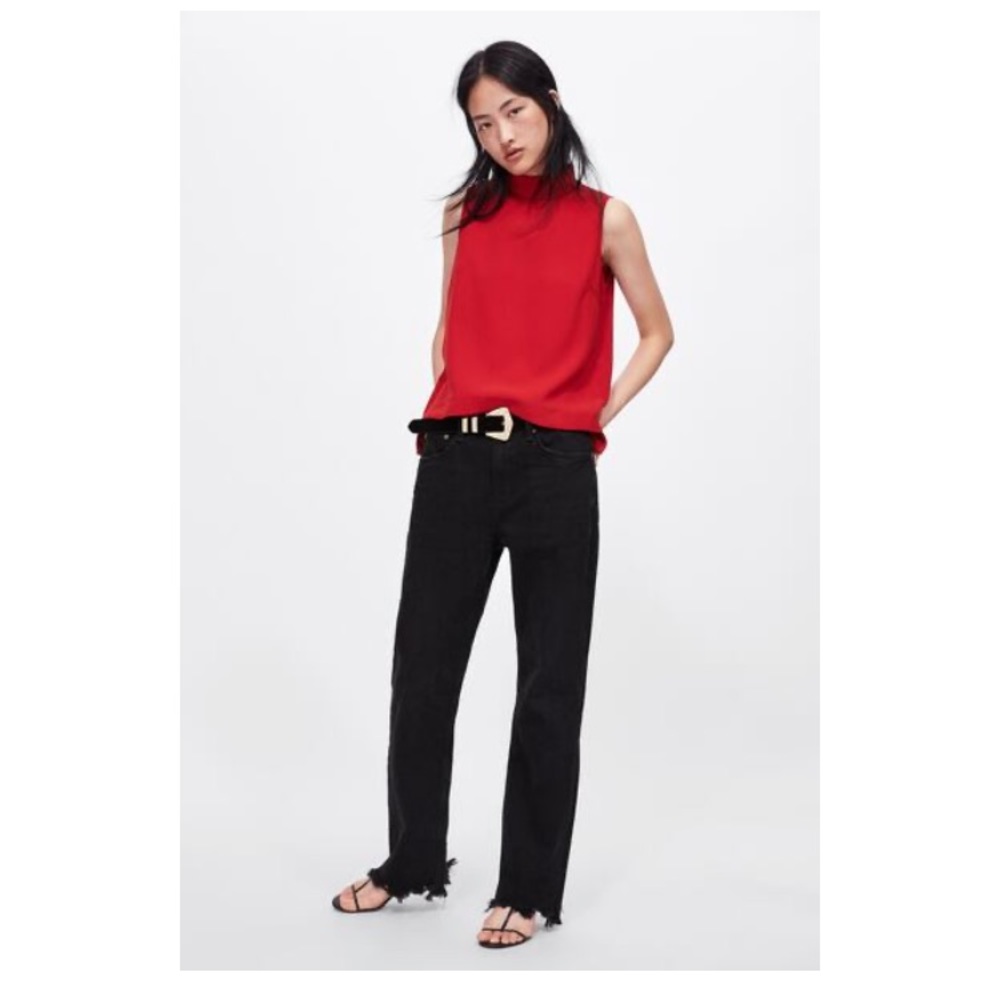 NWT red Zara mock neck sleeveless blouse